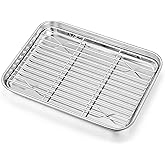 Homikit Baking Sheet with Wire Rack, 9 x 7 Inch Stainless Steel Cookie Sheets for Baking, Small Baking Pan with Cooling Rack, Nonstick Metal Mini Toaster Oven Bacon Tray, Rust Free & Dishwasher Safe