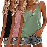 Ficerd 3 Pack Women's Henley Tank Tops Sleeveless Button Down Summer Shirts 2026 Casual Trendy Loose U Neck Tee Blouses