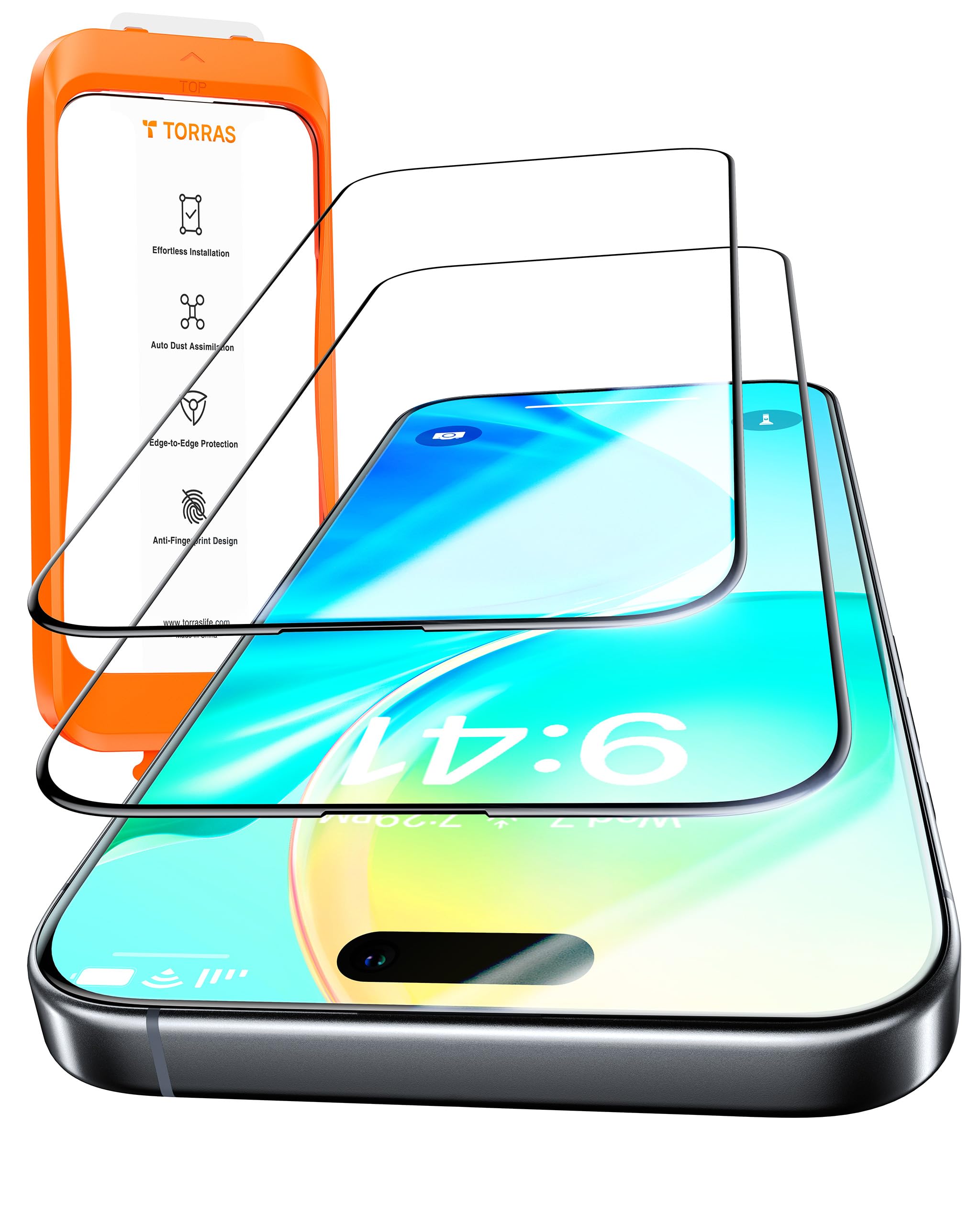 TORRAS for iPhone 16 Pro Screen Protector UNBREAK TOP 9H+ Glass (Ultra Shatter-Resistance) Screen Protector for iPhone 16 Pro Tempered Glass [Easy Installation] (Longest Durable), 2 Pack