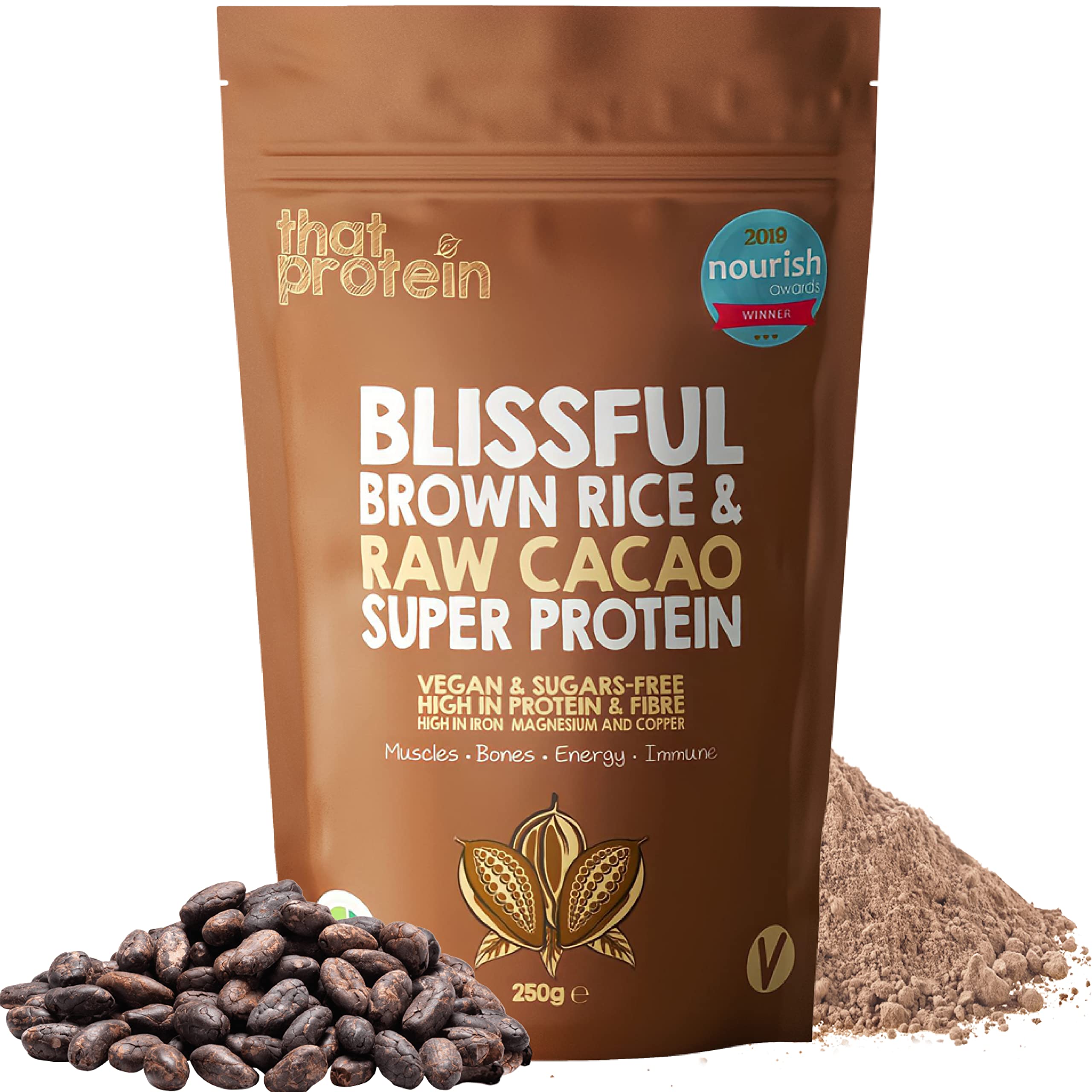 Vegan Protein Powders - Gluten Free, Low FODMAP, & Vegan Chocolate Protein Powder with Brown Rice - 250g Plant Based Low Calorie Protein Powder for Bone, Muscle, Heart, Energy, & Immune, That Protein