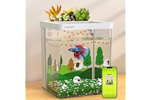 ERAARK Smart Aquarium kit 1.5 Gallon Betta Fish Tank self Cleaning, Supports Bluetooth, Fish Tank with Filter LED Light, Decorative Sand, Water Pump, Fish Tank Starter Kits, Fish Bowl (Forest)