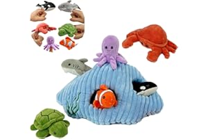 JUSTQUNSEEN 6pcs sea Finger Puppets with a Shell House, Novelty Animals Toys Puppet for Kids, Storytelling Role-Playing Plush Finger Puppets Gifts for Boys and Girls
