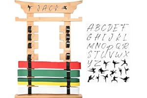 humberboat Wall Karate Belt Display Rack with Medal Hanger and Stickers, Black Martial Arts Belt Display Holder, 8 Belt Taekwondo Belt Display Hanging Holder for Kids and Adults