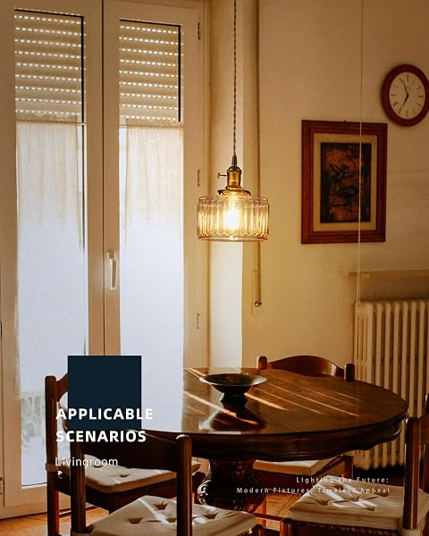 PUNCOLL VINTAGE PENDANT LIGHTING FOR KITCHEN ISLAND – GOLD PENDANT LIGHT WITH STRIPED GLASS – ADJUSTABLE HANGING LIGHT FOR DINING ROOM HALLWAY, H2508-CL