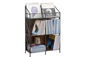 EYOCAL 6 Grids Vinyl Record Storage Holder Rack， Wooden Record Display Table for Magazines Files Albums Books for Living Room Bedroom Patent Pending