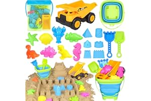 FHOZGECY Beach Toys, Sand Toys for Toddlers 3-5, Sandbox Toys with Dump Truck, Collapsible Beach Bucket, Sand Castle Building kit, Sand Molds, Beach Shovel, Mesh Bag, Travel Toys for Kids Ages 4-8