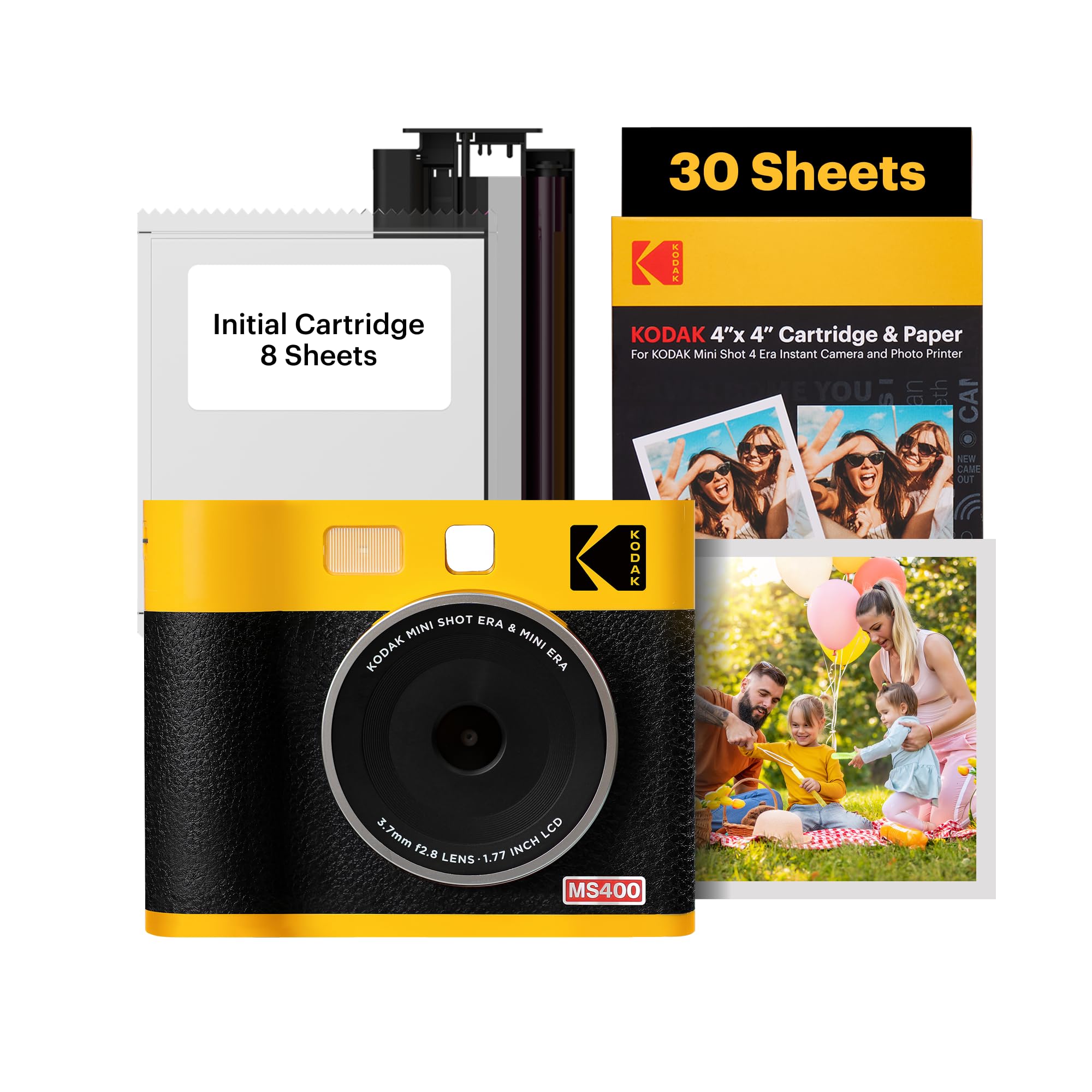 KODAK Mini Shot 4 Era 4x4” Instant Digital Camera & Photo Printer, 2-in-1 Portable Print Camera, Bluetooth Smartphone Printer for iOS & Android, 4PASS Dye Sublimation (Yellow, 70 Sheets)