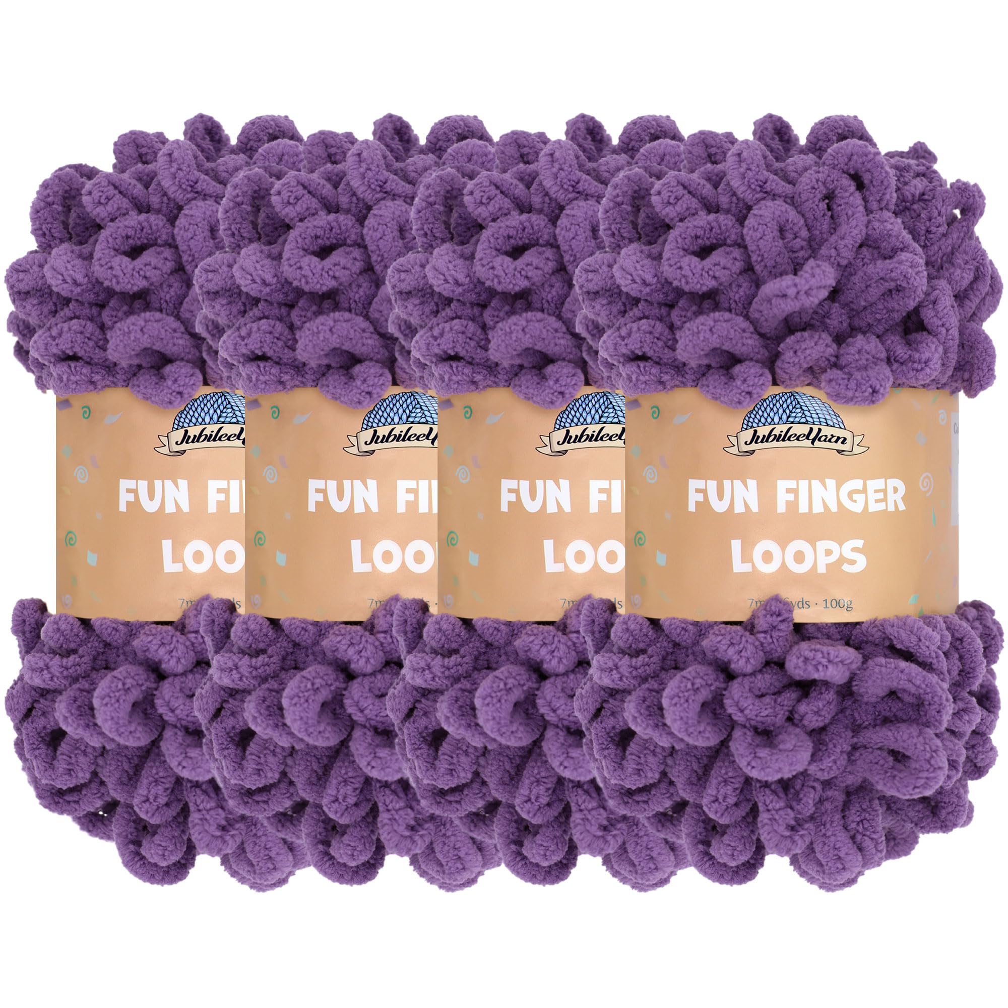 JubileeYarn Fun Finger Loops Yarn - Polyester Jumbo Weight Loop Yarn - 100g/Skein - Grape Compote - 4 Skeins