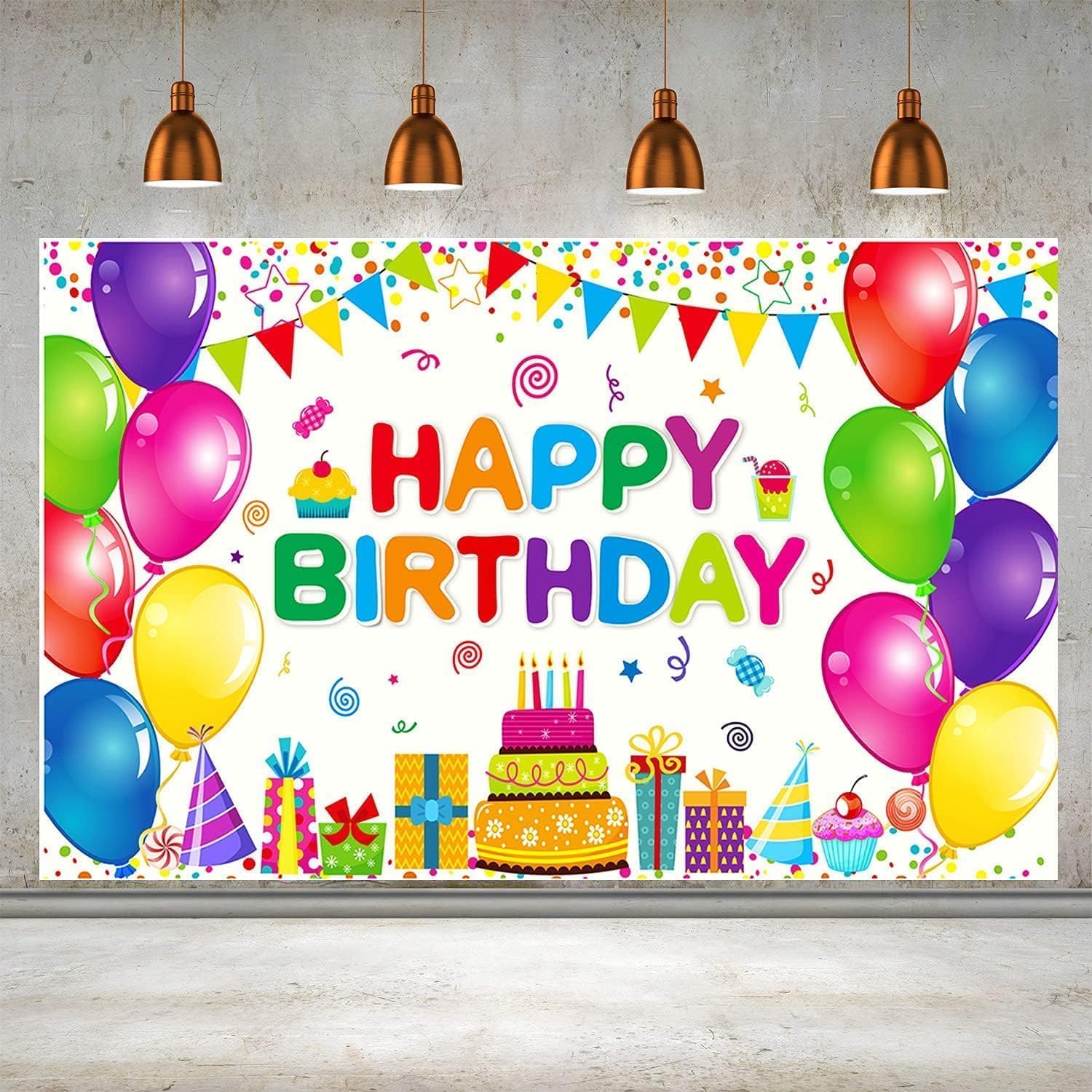 Happy Birthday Banner Backdrop for Birthday Party Decoration Supplies Large 71 x 43” Colorful Fabric Backdrop for Kids Boys Girls