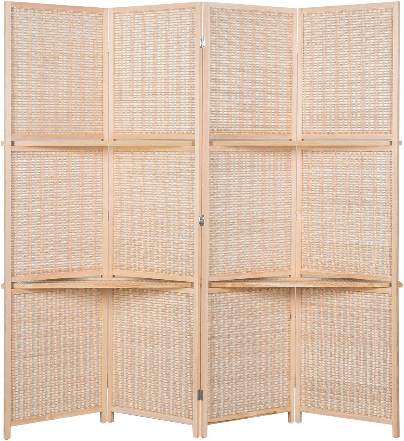 AVIGNON HOME Deluxe Woven Bamboo Tall Wide Room Divider,Double Hinged,Room Divider/Screen, Room Dividers and Folding Privacy Screens, Freestanding Room Dividers (Beige, 4 Panel)