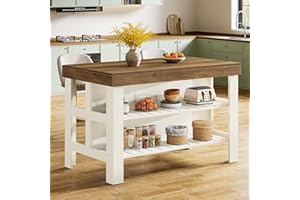 Tribesigns Kitchen Island with Seating and Storage Shelves, 55.1-Inch Breakfast Counter Farmhouse Island Table for Kitchen Dining Room