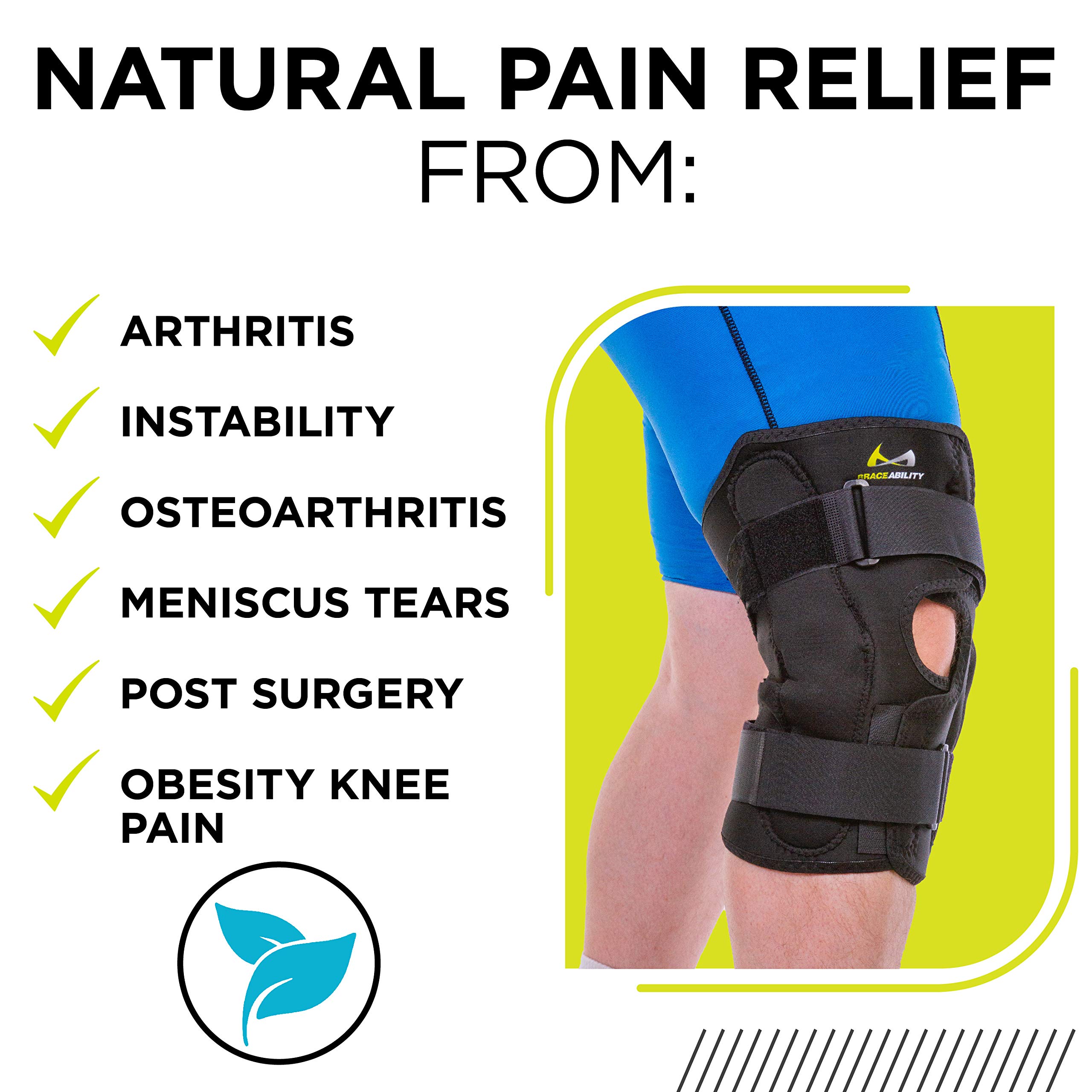 BraceAbility Obesity Hinged Knee Pain Brace - Overweight Men and Women's Wraparound Plus-Size Support for Osteoarthritis, Weak Joints, Medial and Lateral Kneecap Instability (Large)