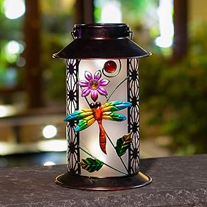 BOAER Garden Solar Lantern Lights Outdoor Hanging Dragonfly Retro Metal LED for Outdoor Table Patio