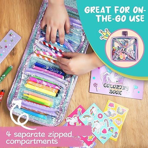 Washable Markers Set with Glitter Unicorn Pencil Case, Art