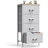 DUMOS Nightstand with 4 Drawers Bedside Table with Removable Fabric Bins Sturdy Steel Frame Wood Top Organizer Furniture for Bedroom Closet Living Room,Light Gray