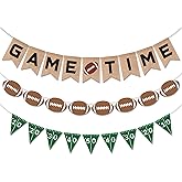 3sscha Football Burlap & Felt Banners - NO DIY 3pcs Football Banner Game Time Yard Line Hanging Decoration Sports Rustic Bunting Flag Photo Prop for Baby Shower Game Day Birthday Party Supplies