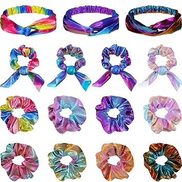 Amazon Com 15 Pack Metallic Hair Scrunchy Mermaid Hair Ties