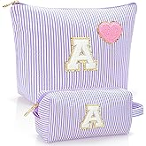 YILANCOL Initial Makeup Bag Personalized Preppy Cosmetic Bag Trendy Toiletry Travel Bag For Teen Girls Kids Women Letter Makeup Pouch Purse Holiday Gifts Birthday Christmas Gifts 2pack (A, Purple)