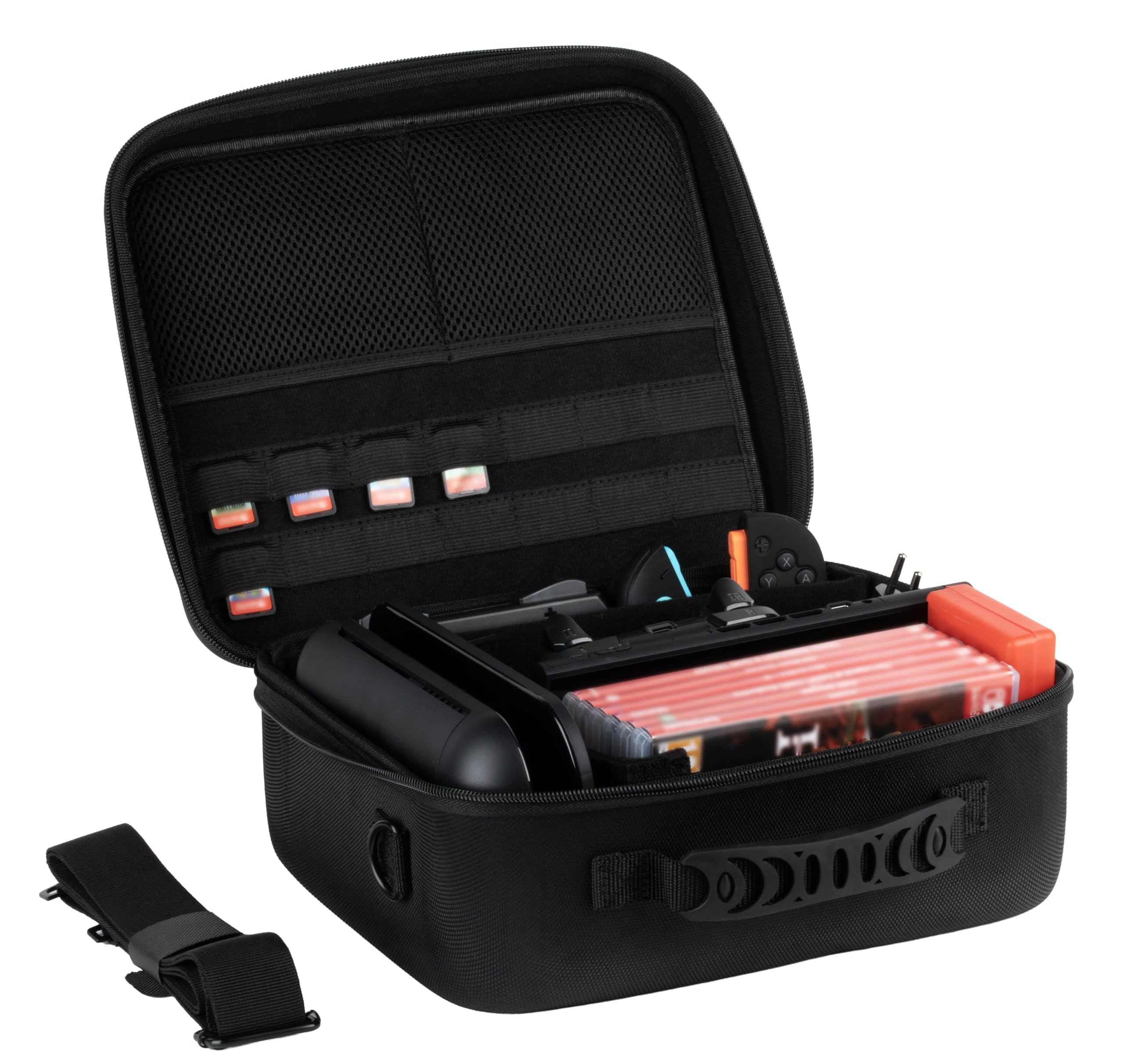 Konix Schutz- und Tragetasche Big Carry Case für Nintendo Switch 2 - Zubehörnetze - 14 Spielschächte - Schwarz