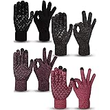 4 Pairs Winter Knit Touchscreen Gloves Warm Texting Gloves Elastic Anti-slip Gloves for Adults