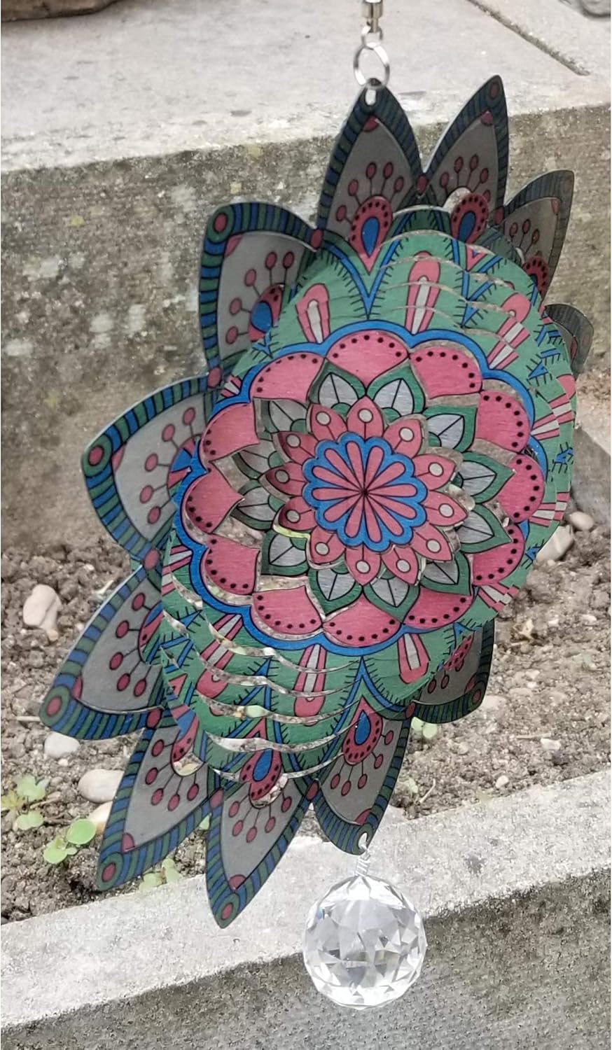 SK Stainless Steel Colour Garden Wind Spinner - Pink Green Shades