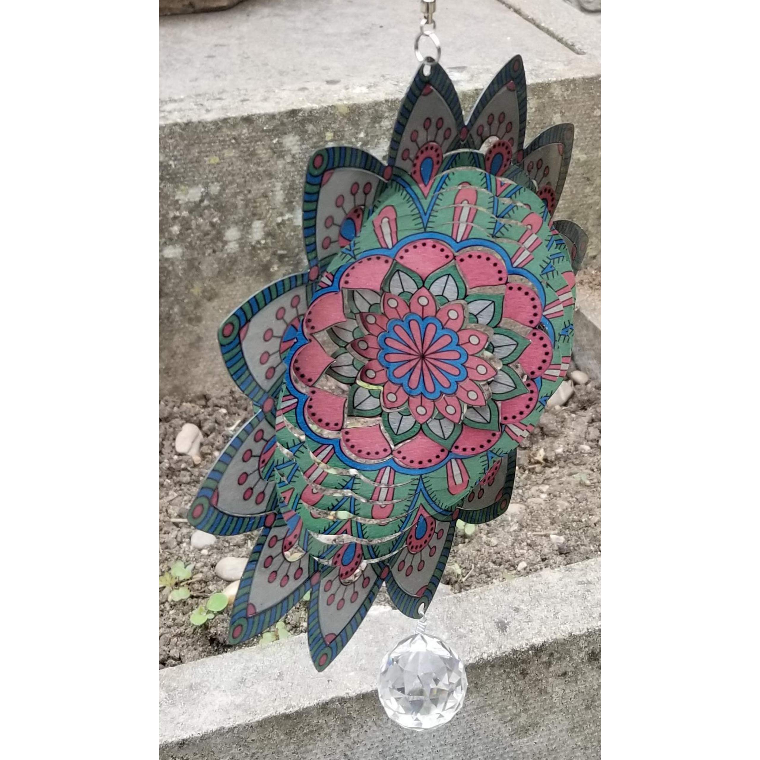 SK Style Stainless Steel Colour Garden Wind Spinner - Pink Green Shades