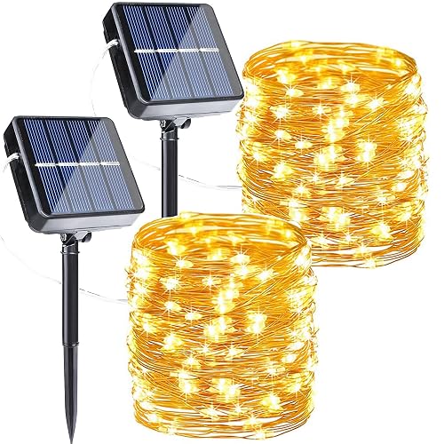 Joomer Solar String Lights Outdoor, 2Pack Total 80FT 240LED 8 Modes Solar Fairy Lights, Super Bright Waterproof Twinkle Lights for Tree, Patio, Garden, Outdoors (Warm White)
