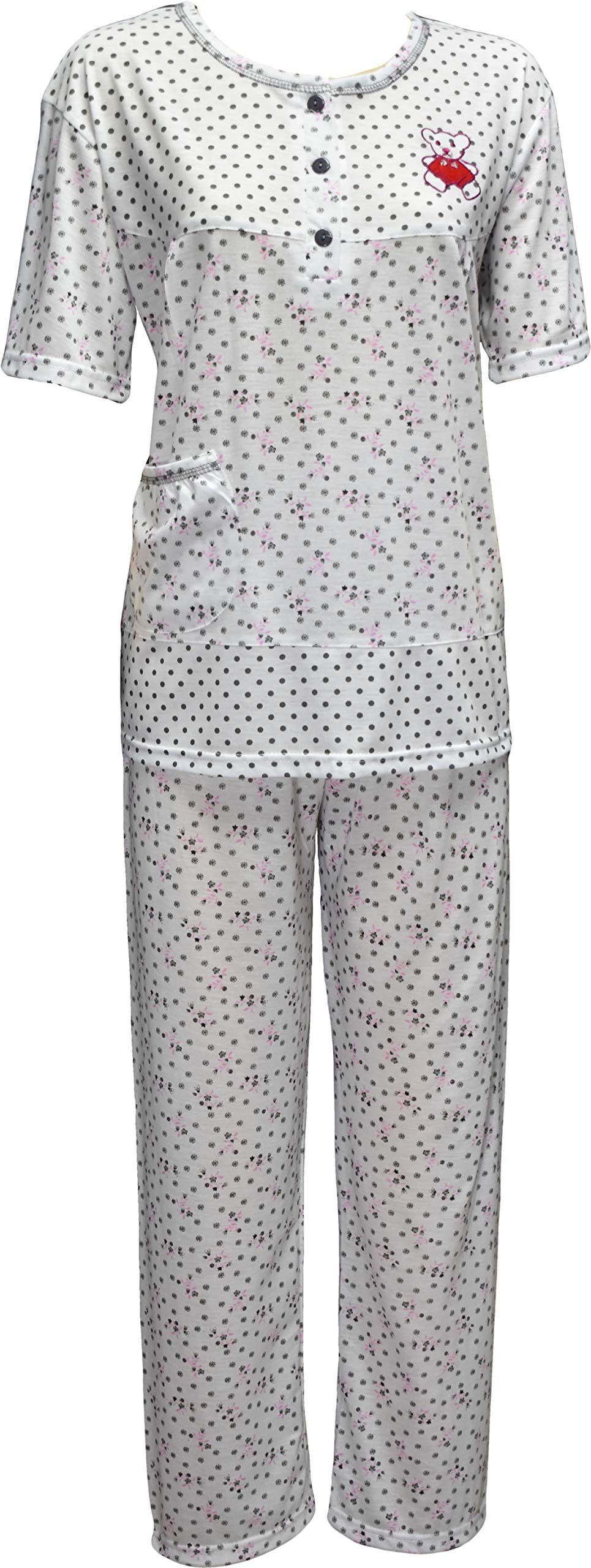 eyes Womens Pyjamas Teddy Bear Print Girls Pjs Night Suits Ladies Nightdress Sizes 6 to 20 (9050)