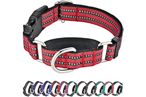 Hikiko Martingale Dog Collars Reflective Nylon Dog Collar with Quick Release Buckle Adjustable Training No Slip Dog Collar (Large, Red)