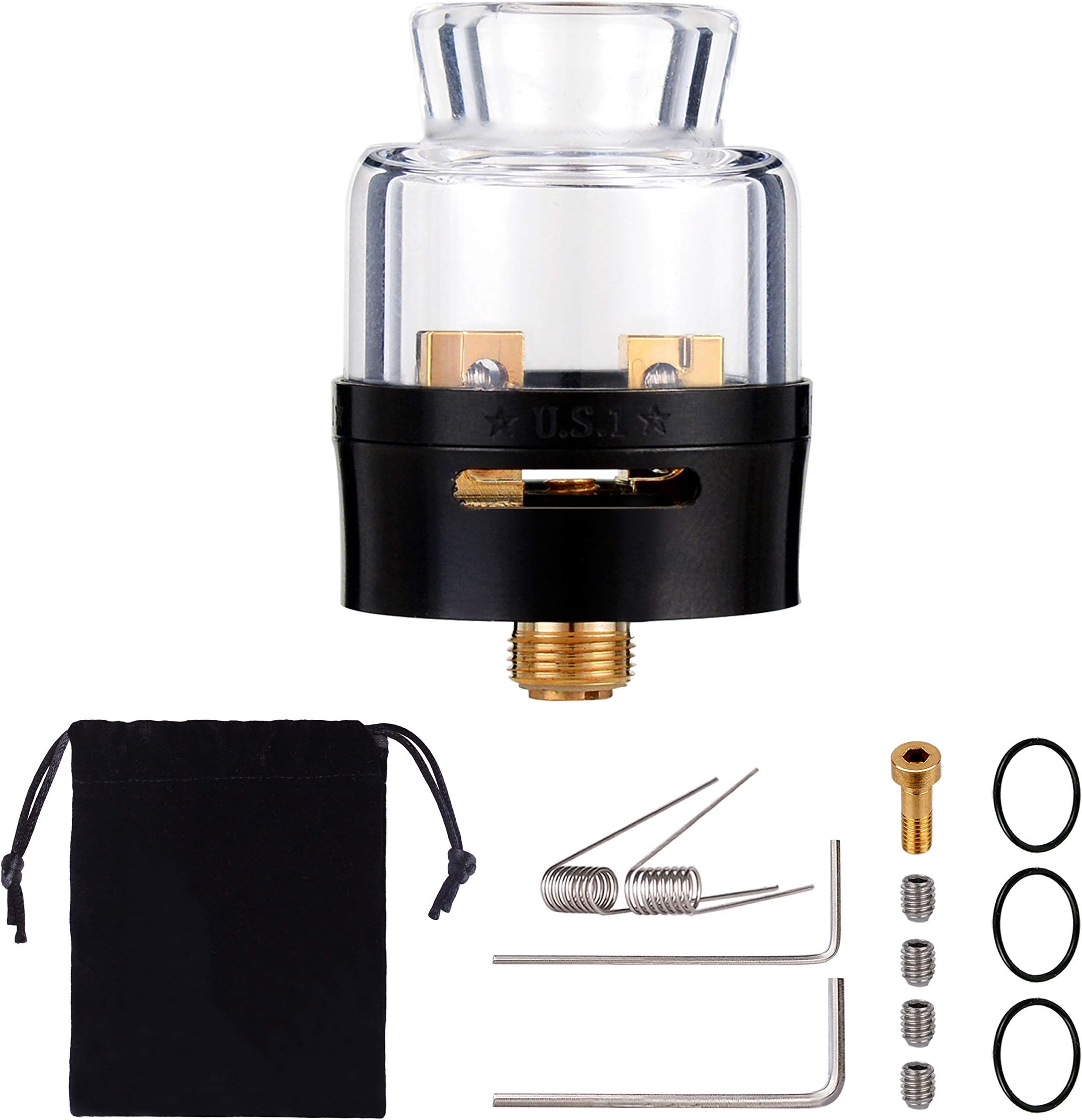 WOLFTEETH 510 RDA Clone Rebuildable Dripping Atomizer Dual Coil US1 24mm | High Borosilicate Glass Temperature Resistant (Black/Nicotine Free 123703)