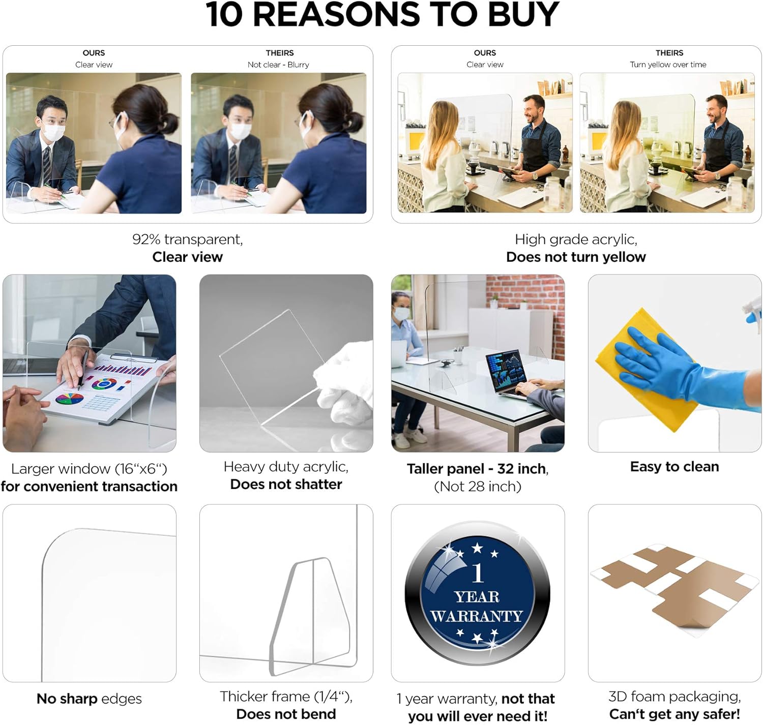 Sneeze Guard Plexiglass Barrier for Counter 48 x 32 Inch Wide Acrylic Shields Clear View Portable Protective Plastic Divider Stand for Cashier Protection at Reception Table Desk Nail Salon Desktop: Home Improvement