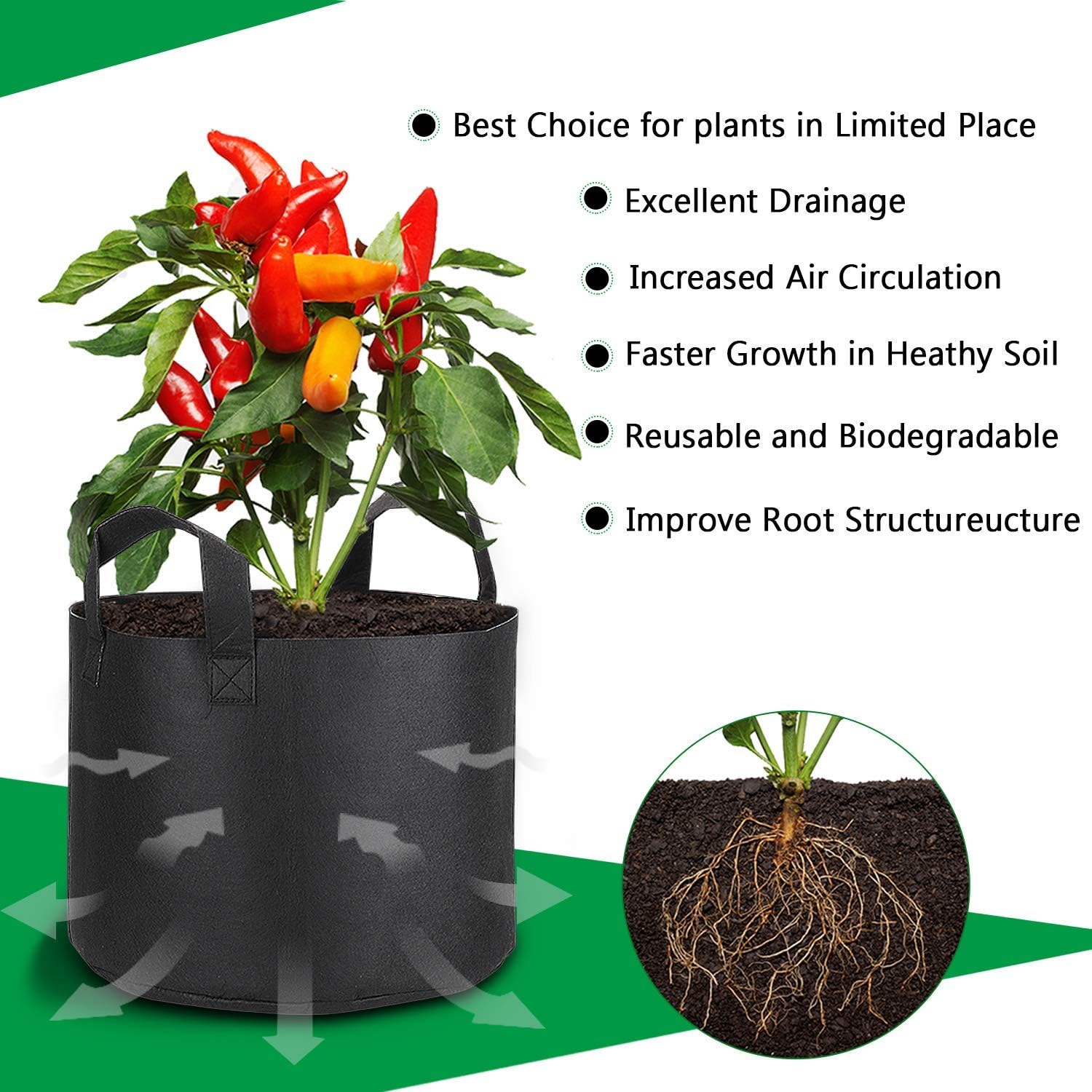 PEYOU 5X 30l Saco para Plantas, Bolsa de Cultivo de Plantas de ...