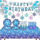 148pcs Snowflake Frozen Birthday Party Supplies,Blue and Purple Snowflake Winter Wonderland Paper Plates and Napkins Kit for Christmas Winter Holiday New Year Party Supplies Decorations,Serves 24