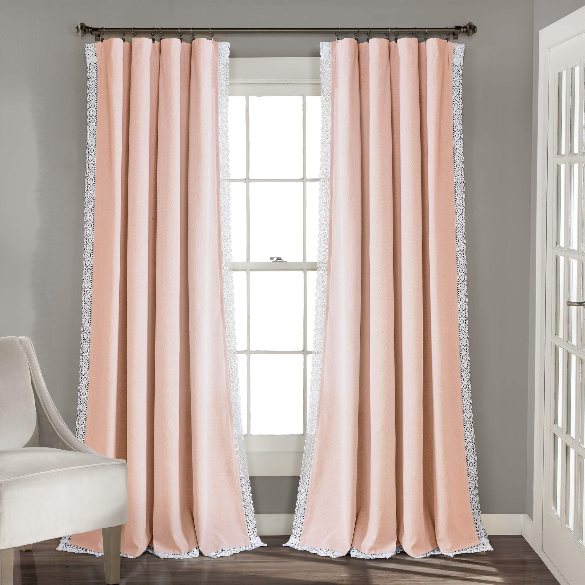 Lush Decor Rosalie Farmhouse Window Curtains Rustic Style Panel Set for Living, Dining Room Bedroom (Pair), 54" W x 95" L, Blush — image 1