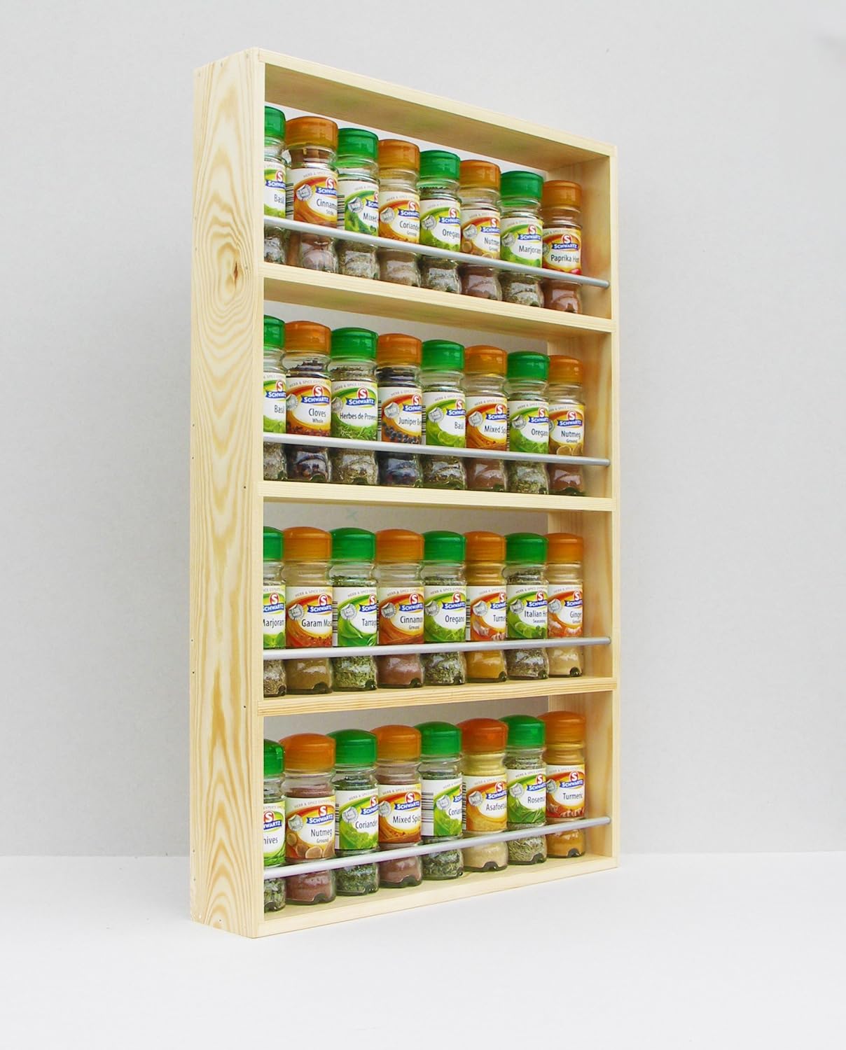 Solid Pine Spice Rack Holds Up to 32 Schwartz Spice & Herb Jars 4 Tiers