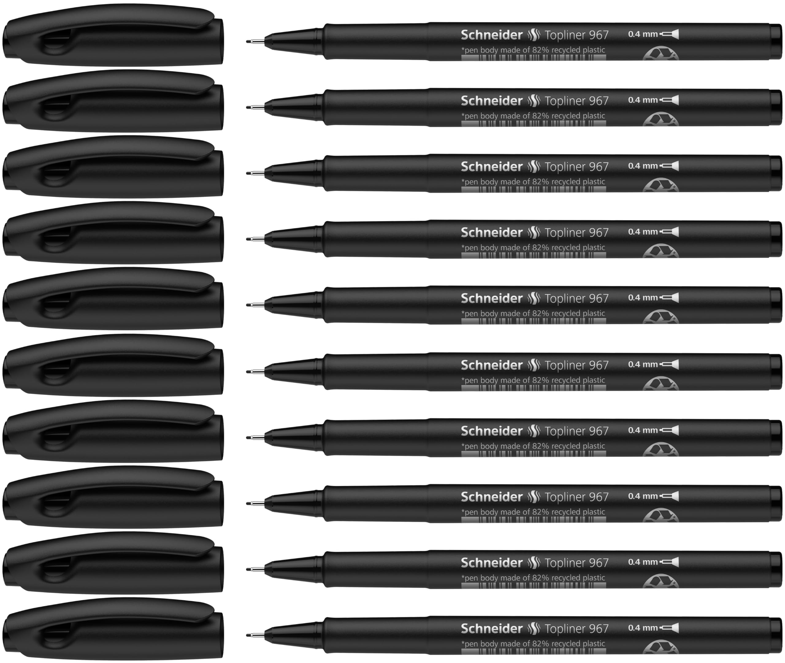 Schneider Topliner 967 Fineliner Pen - Black (Pack of 10)