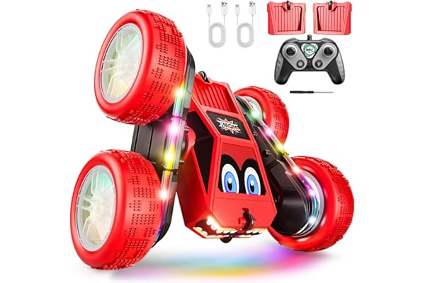 WayEee Remote Control Car, 360° Flips RC Stunt Car with LED Lights Strips, Type-C Charge Modular Battery, 2.4 GHZ Double Side