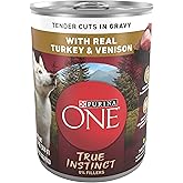 Purina ONE High Protein Wet Dog Food True Instinct Tender Cuts in Dog Food Gravy With Real Turkey and Venison - (Pack of 12) 13 oz. Cans