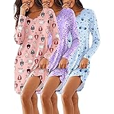 Ekouaer 3 Pack Women's Nightgowns Long Sleeve Sleep Shirts Comfy Soft Nightshirt Women Pajama Sleep Dress Cute Sleepwear