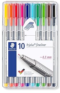 Staedtler triplus 334 SB10 Fineliner Set mit 10 brillanten Farben, hohe Qualität, superfeine, Linienbreite ca. 0.3 mm, aufste