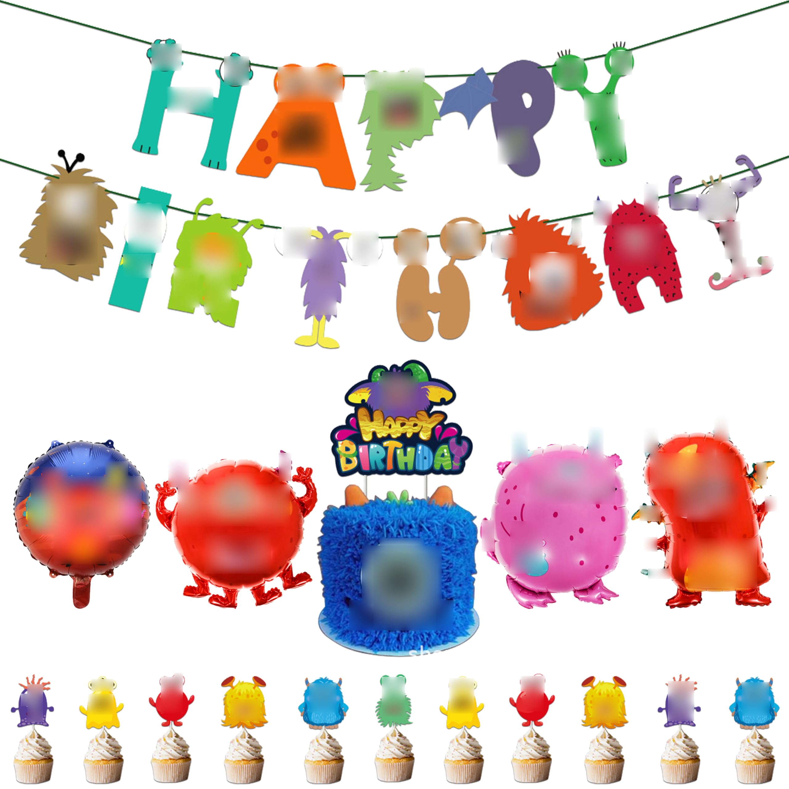 Birthday Decoration Monster Balloons Monster Foil Balloons Happy Birthday Banner Cake Decoration Decoration for Kids Gifts
