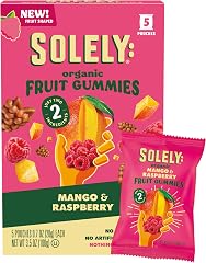 SOLELY - Organic Mango & Raspberry Whole Fruit Gummies (5 Bags per Box) - Real Fresh Fruit - Healthy Snacks for Adults & Kids