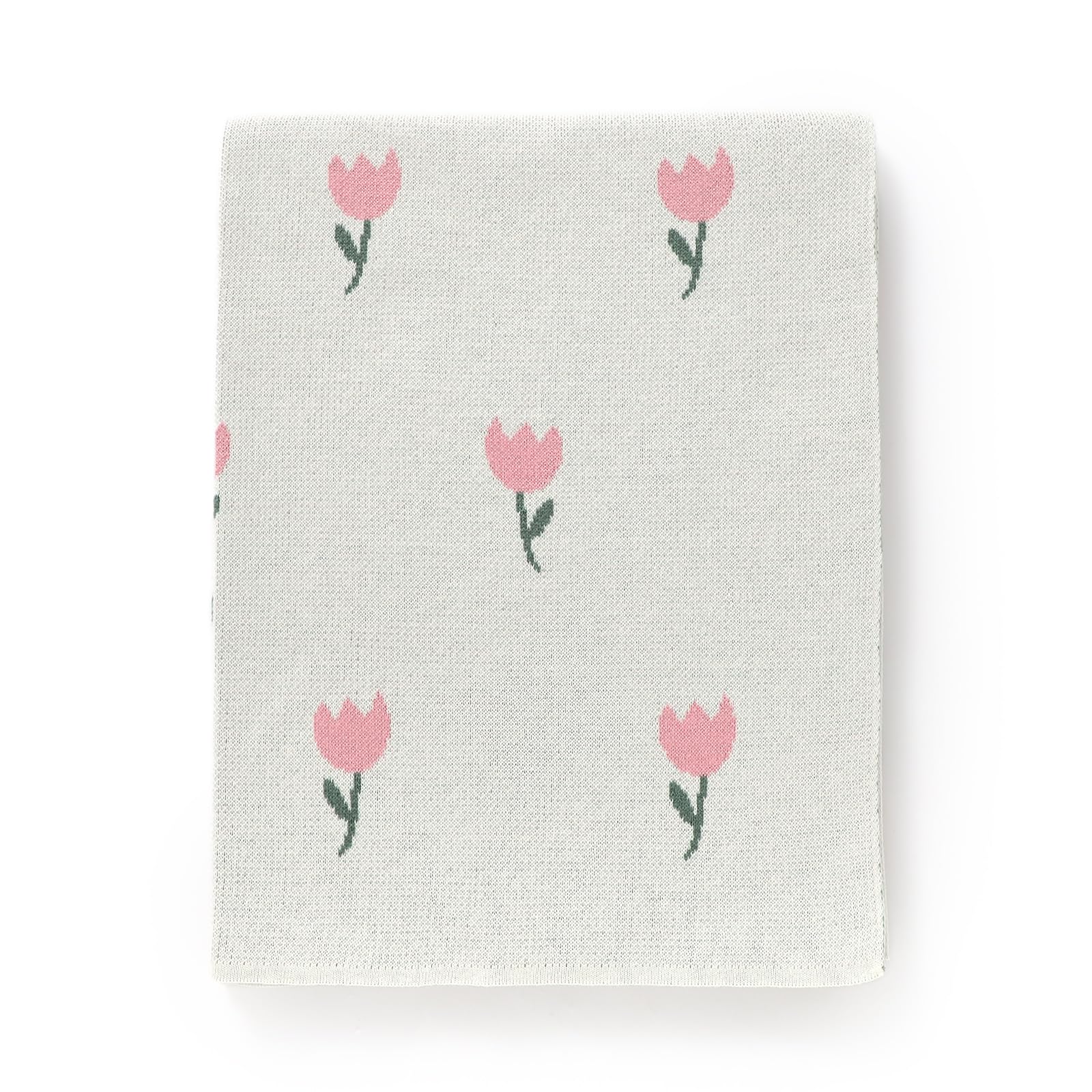 Hadetoto Baby Blanket 100% Cotton Knitted Blankets Soft Cosy Baby Blankets for Newborn (100x80cm) (Floral-Cream)