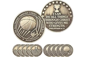 Hinly 12pcs Christian Sport Coin for Young Athlete I Can Do All Things Through Christ Who Gives Me Strength Bulk Gift for Player Challenge Team Gold Coin Philippians 4:13(Basketball)