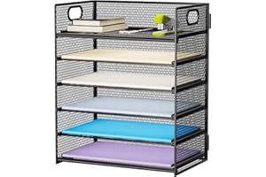 Marbrasse 6 Tier Desk Organizer, File Organizer with Handle, Mesh A4 Paper Organizer, Letter Tray for Office, Home or School 