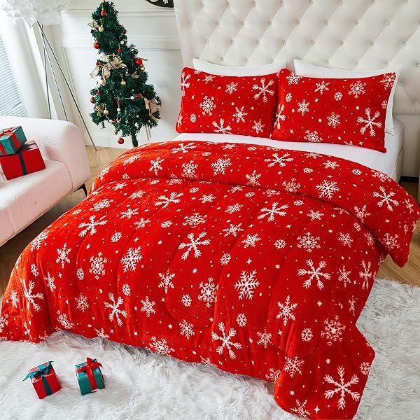 YIYEA CHRISTMAS FLUFFY KING SIZE COMFORTER SET, LUXURY FAUX FUR COMFORTER, ULTRA SOFT PLUSH FUZZY VELVET BEDDING COMFORTER SETS FOR FALL WINTER, COZY WARMTH, NO SHEDDING, 3PC, KING
