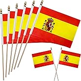 WEITBF 12 Pack 8×12 Inch Spain Flags Small Spanish Flags on Stick Mini Handheld Flag Outdoor Decorations