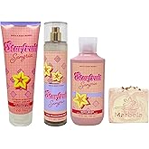 Bath & Body Works Starfruit Sangria Trio Gift Set - Body Cream, Fragrance Mist and Body Wash with a Himalayan Salts Springs Bar Soap - Full Size