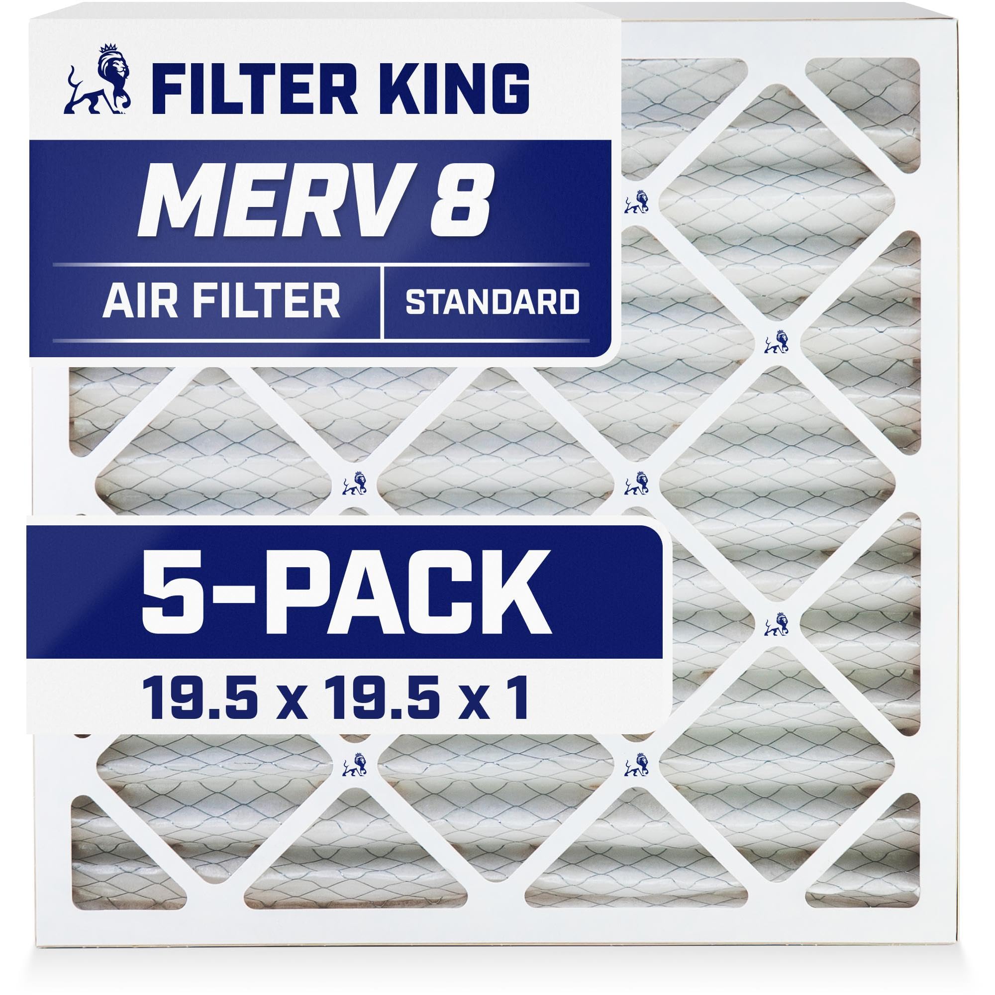 Filter King 19.5x19.5x1 Air Filter | 5-PACK | MERV 8 HVAC Pleated A/C Furnace Filters | MADE IN USA | Actual Size: 19.5 x 19.5 x .75" Image
