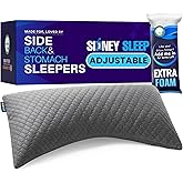 Sidney Sleep Pillow for Side and Back Sleepers - Comfort for Neck and Shoulder Pain - Adjustable and Customizable Shredded Memory Foam Filling - King Size - Additional Foam Fill Included (Grey)